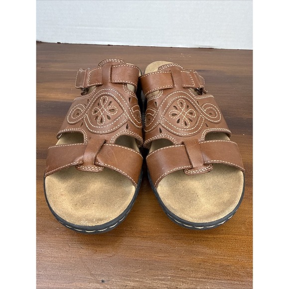 Women's Clark's Leisa Faye Cushion Brown Leather Sandals Slip On Shoes Size 10 - Picture 4 of 10